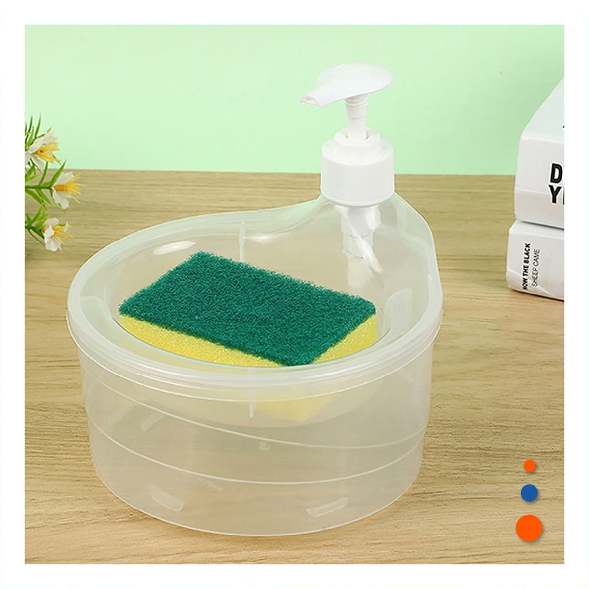 RECIPIENTE PARA JABON LAVAVAJILLA CIRCULAR TRANSPARENTE EN LAVADERO Y+PAPEL REGALO - 2