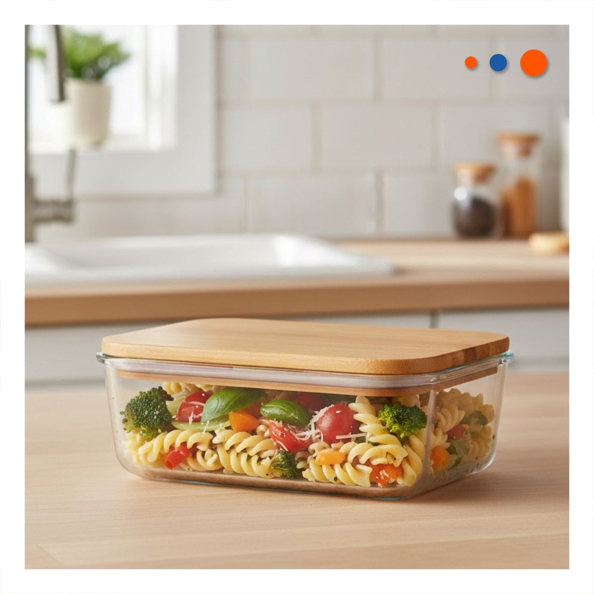 PACK12 CONTENEDOR 640ML RECTANGULAR TRANSPARENTE CON TAPA DE BAMBU PARA COMIDA Y+PAPEL REGALO - 5