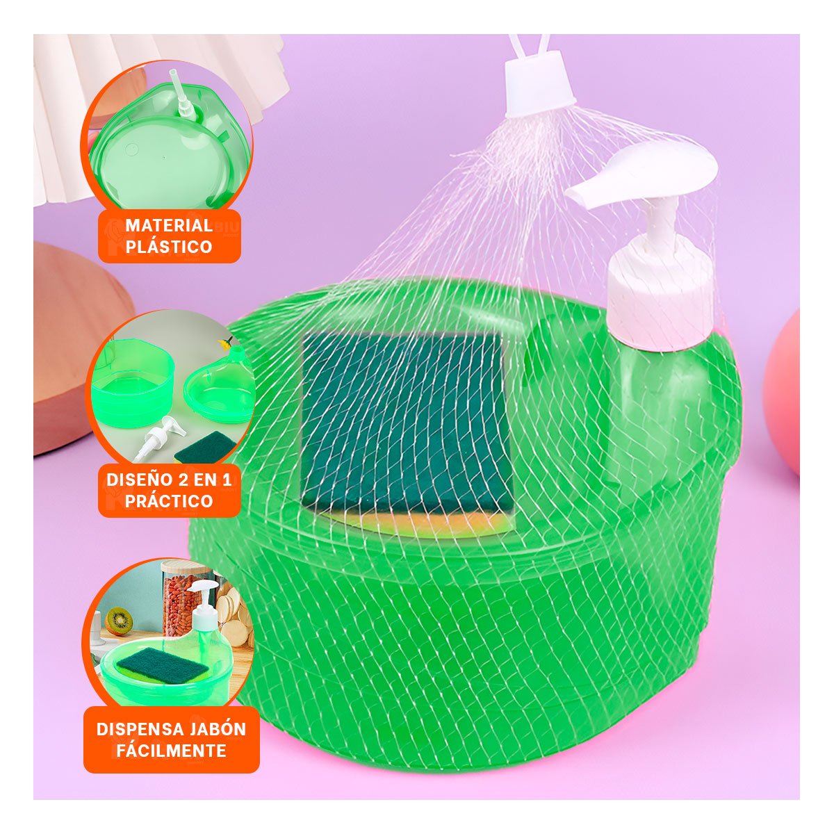 RECIPIENTE PARA JABON LAVAVAJILLA CIRCULAR VERDE LIMON PARA LAVADO DIARIO Y+PAPEL REGALO - 5