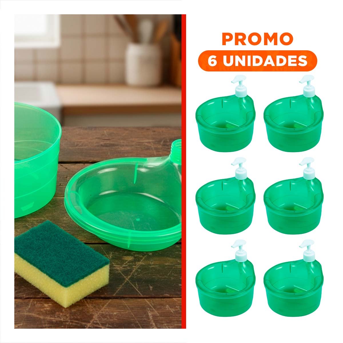 PACK6 UNIDAD PRACTICA PARA JABON LAVAVAJILLA CIRCULAR VERDE LIMON - 1
