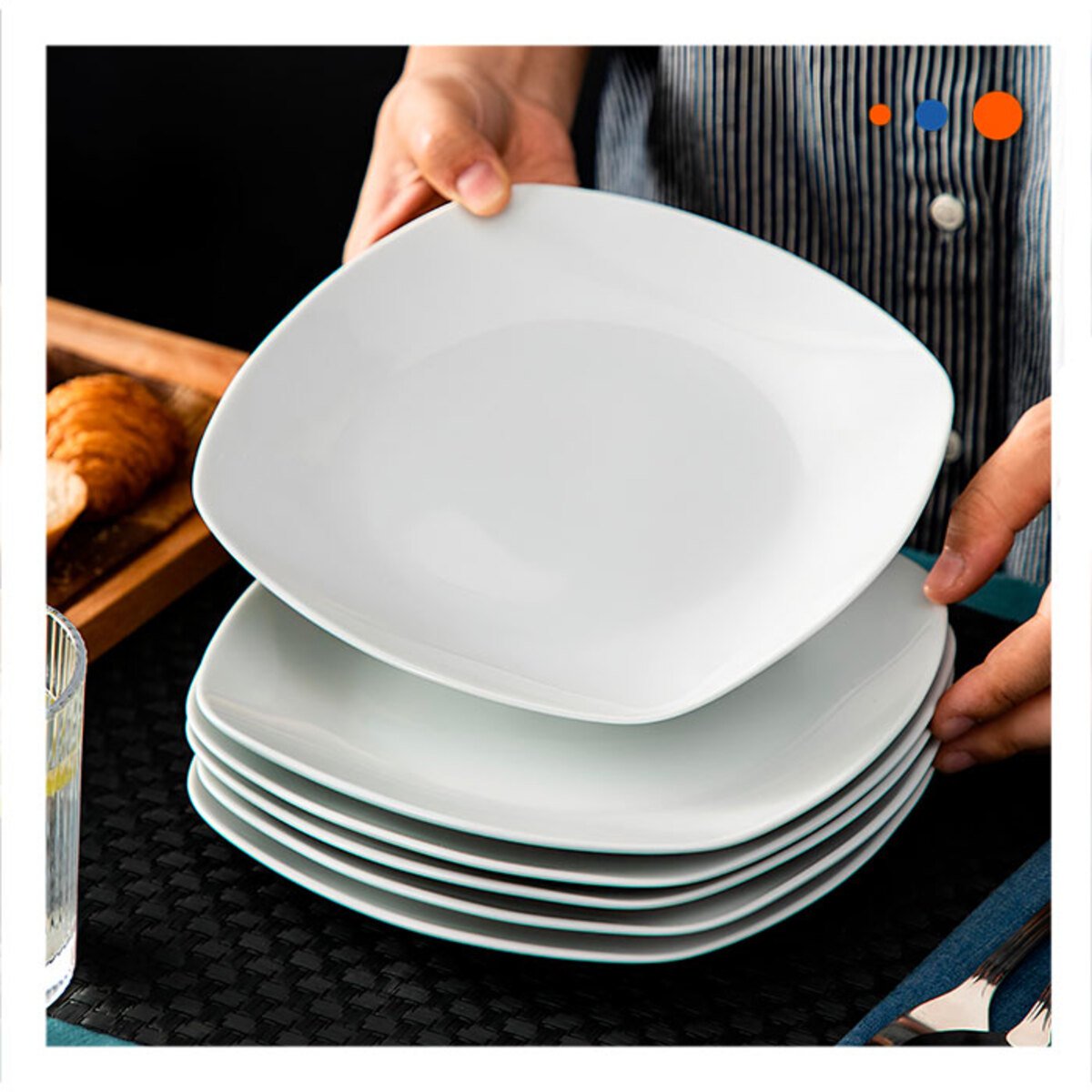 PACK4 BLANCO ACCESORIO CUADRADO PARA COMEDOR MODERNO Y+PAPEL REGALO - 5