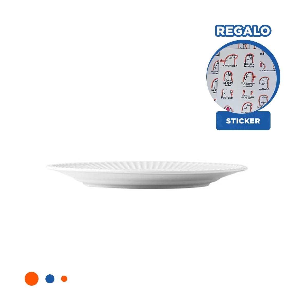 PLATO PARA COMEDOR BLANCO CON DISENO RAYADO VERTICAL EN EL BORDE Y+REGALO STICKER - 1