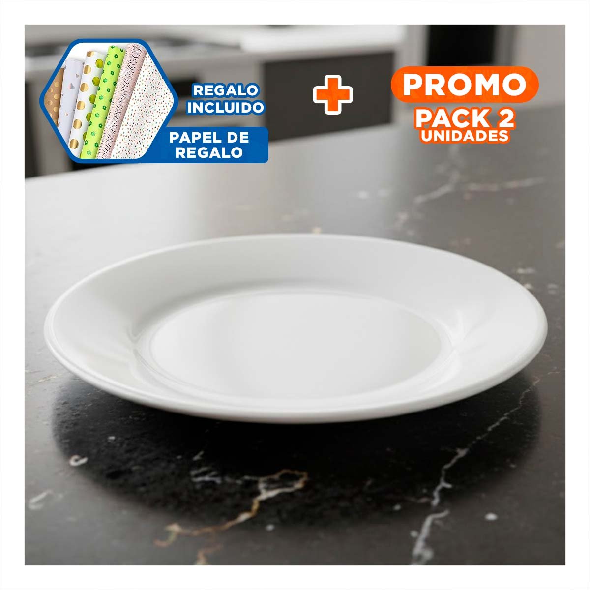 PACK2 PLATONES MINIMALISTAS BLANCO PARA DECORACION DE MESA MODERNA Y+PAPEL REGALO - 1