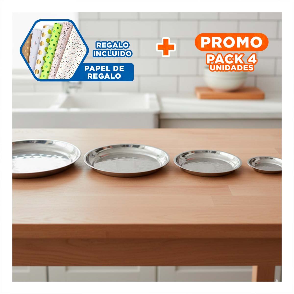 PACK4 JUEGO DE ACCESORIOS REDONDOS DE ACERO PARA MESA Y+PAPEL REGALO - 1
