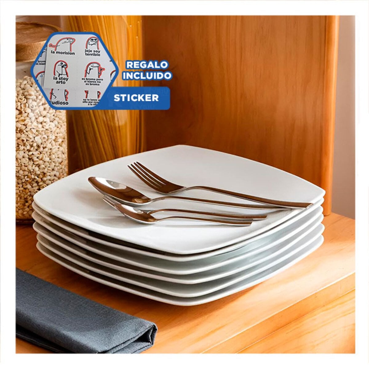 MESA MODERNA CON PLATO CUADRADO BLANCO PARA HOGAR Y+REGALO STICKER - 1