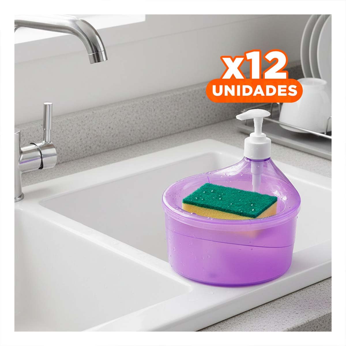 PACK12 RECIPIENTE COMPACTO PARA JABON LAVAVAJILLA CIRCULAR MORADO - 1