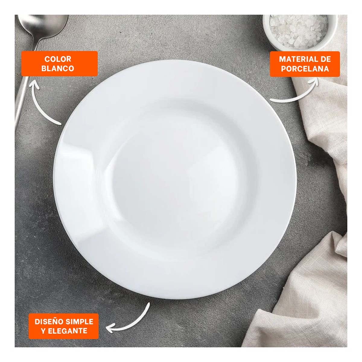 PLATO CIRCULAR SEMI HONDO BLANCO PARA MESA MODERNA Y REUNIONES EN CASA - 3