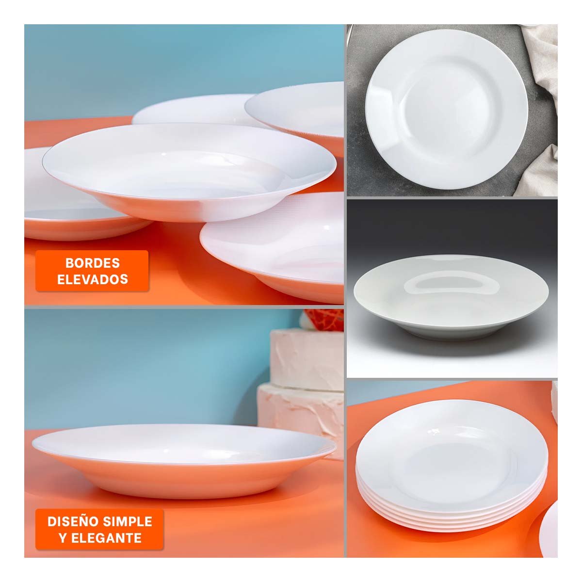 PLATO CIRCULAR SEMI HONDO BLANCO PARA MESA MODERNA Y REUNIONES EN CASA - 5