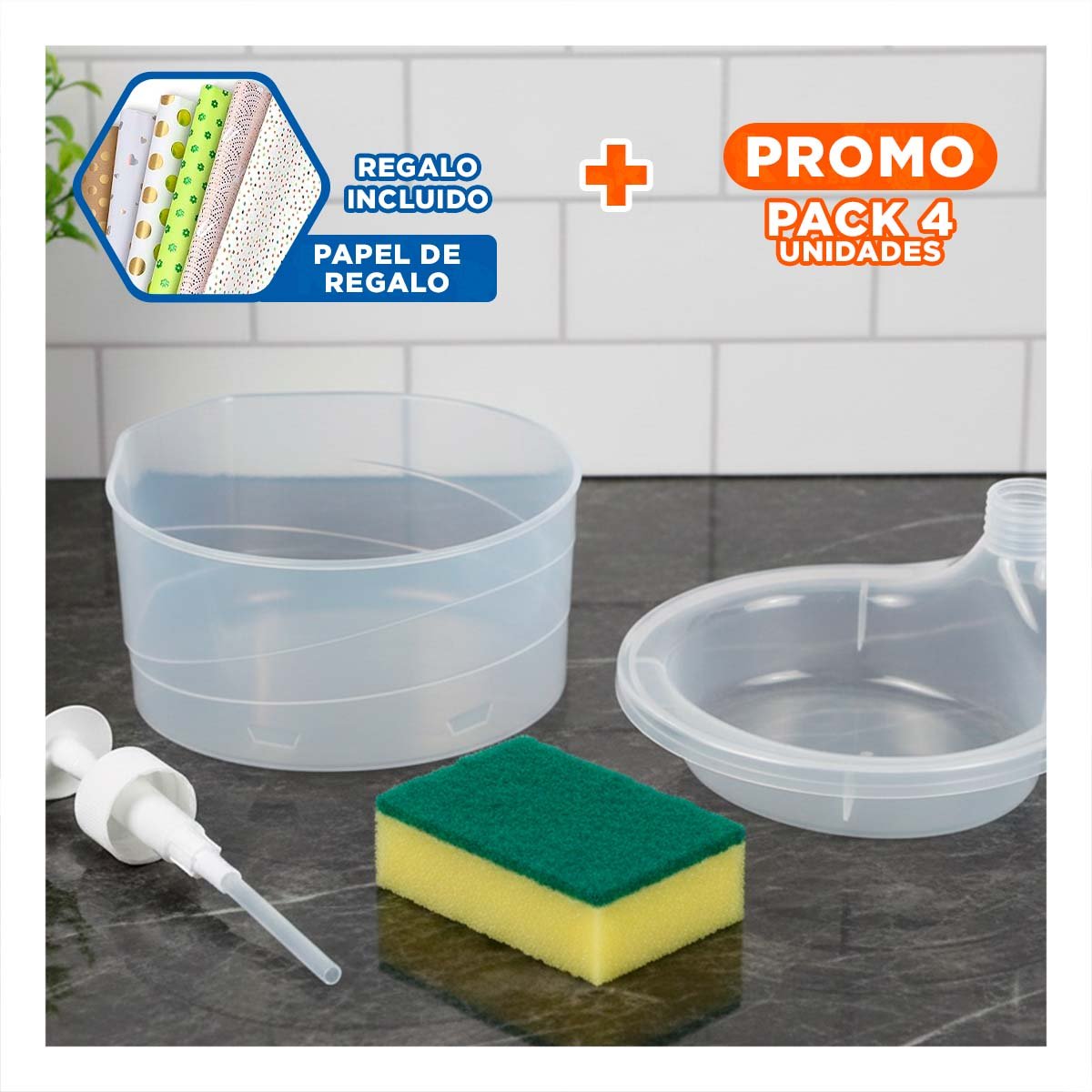 PACK4 SOLUCION RECARGABLE PARA JABON LAVAVAJILLA TRANSPARENTE Y+PAPEL REGALO - 1