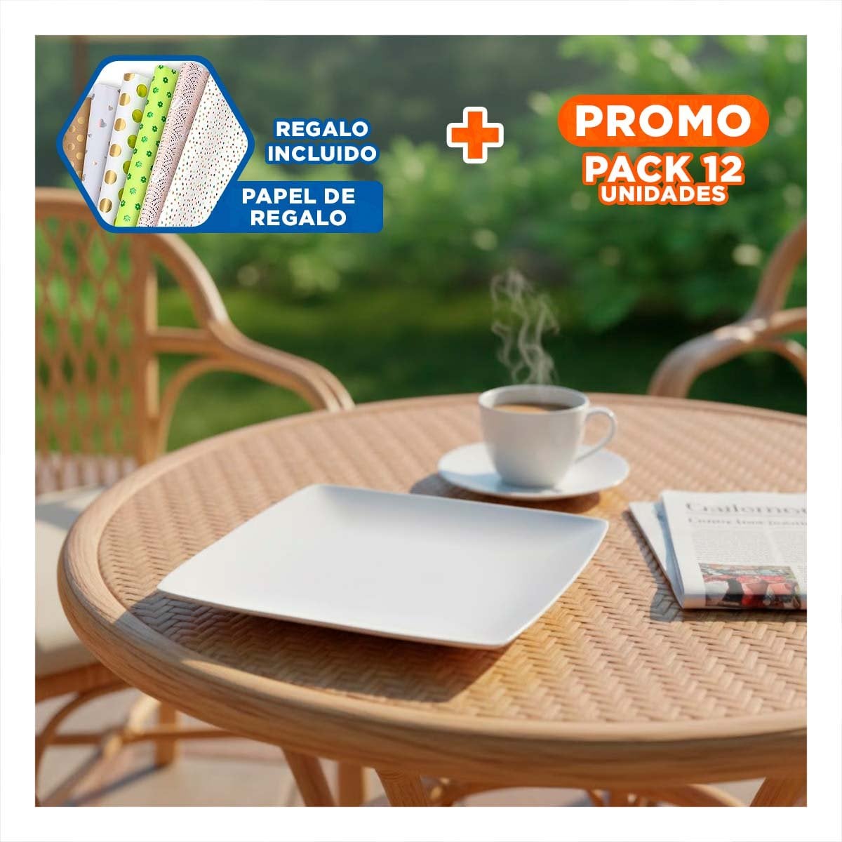 PACK12 VAJILLA TRADICIONAL CUADRADA PARA CASA MODERNA Y FUNCIONAL Y+PAPEL REGALO - 1