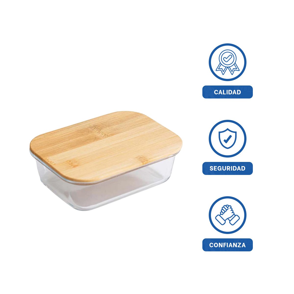 RECIPIENTE 640ML RECTANGULAR TRANSPARENTE CON TAPA DE BAMBU PARA COCINA Y+LIGAS REGALO - 3