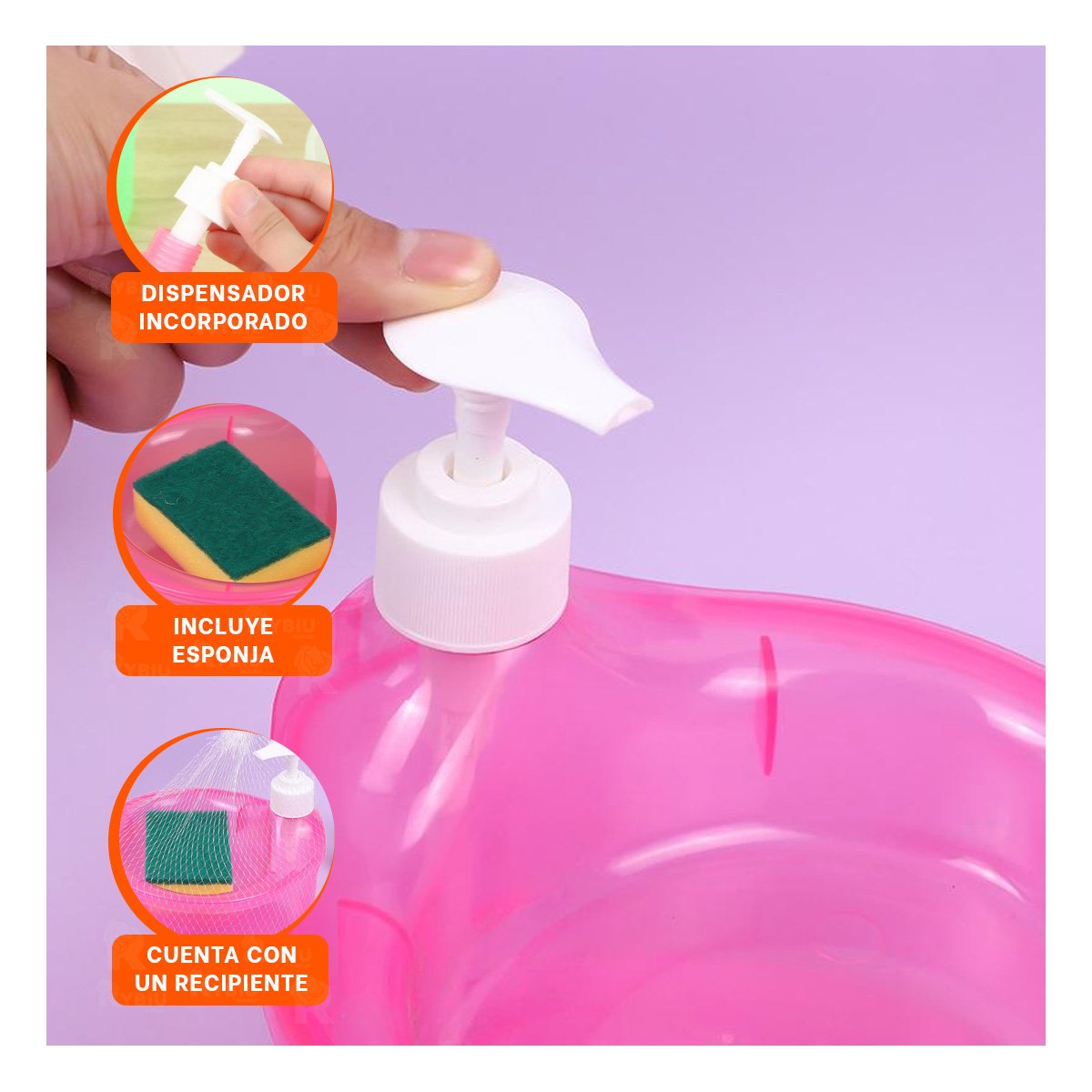 RECIPIENTE PARA JABON LAVAVAJILLA CIRCULAR ROSADO PARA LAVADO DIARIO Y+PAPEL REGALO - 5