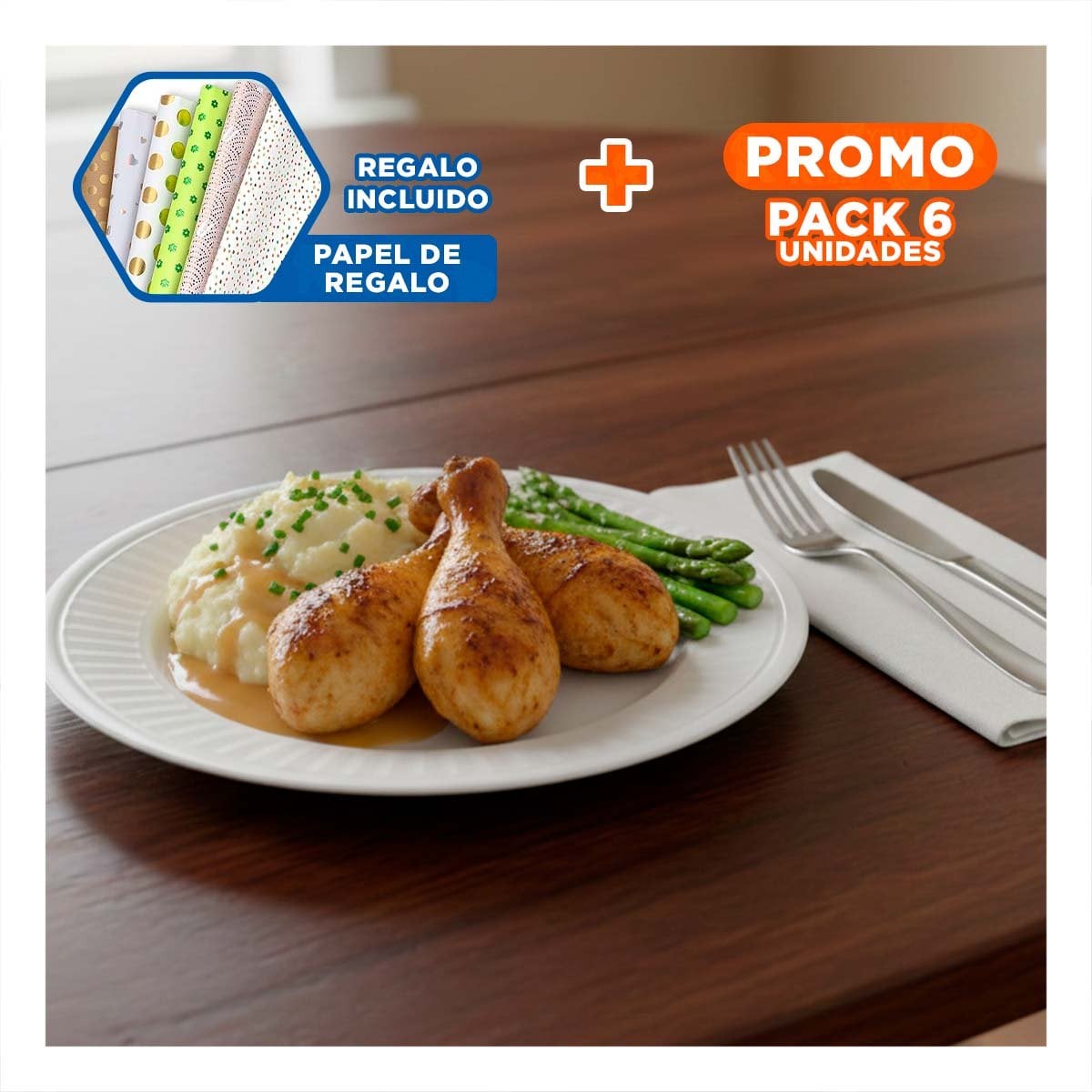 PACK6 COCINA DEL HOGAR CON ACCESORIO BLANCO Y RAYAS VERTICALES Y+PAPEL REGALO - 1