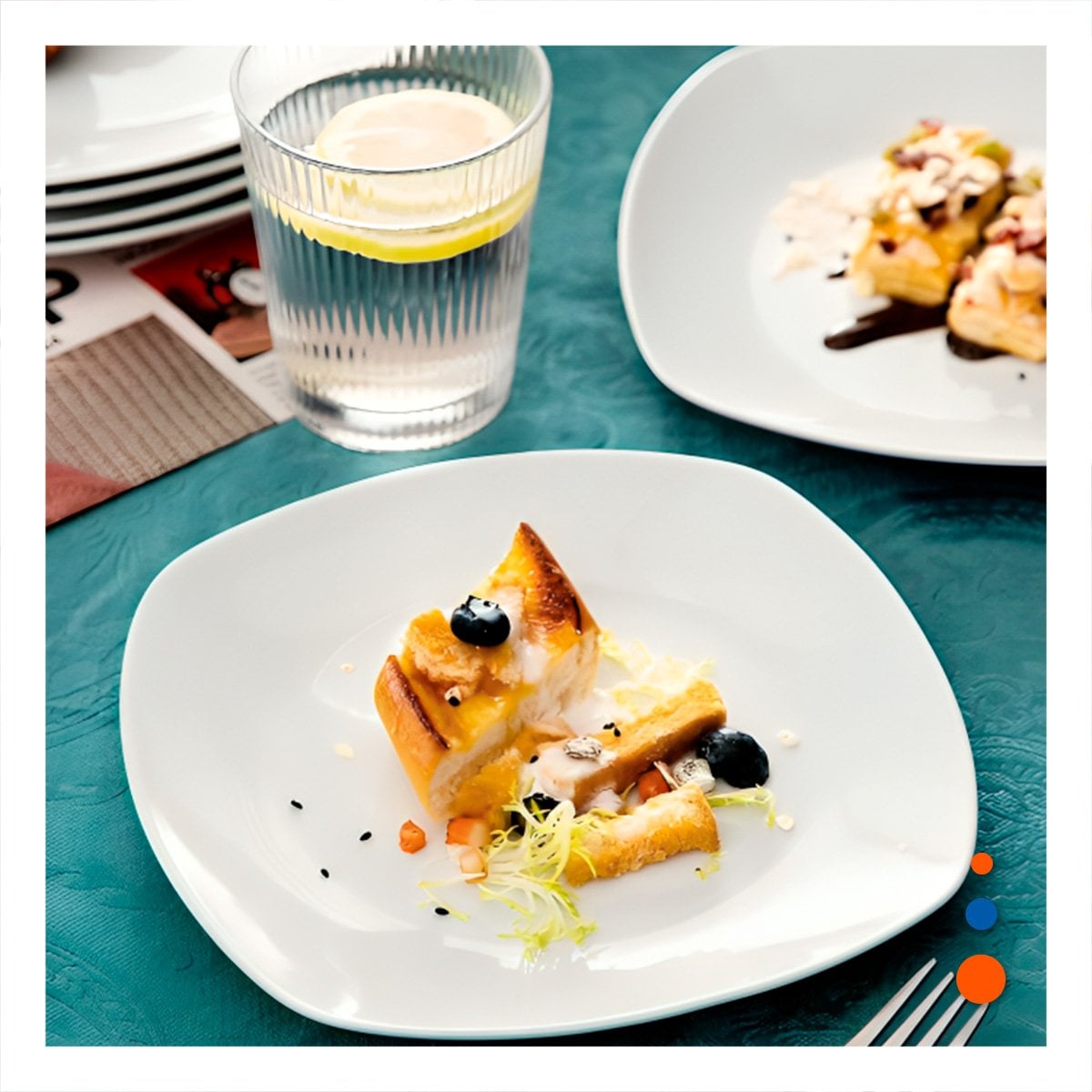 PACK4 PLATO PRACTICO CUADRADO CON BORDE CURVO PARA COMEDOR EN CASA - 5