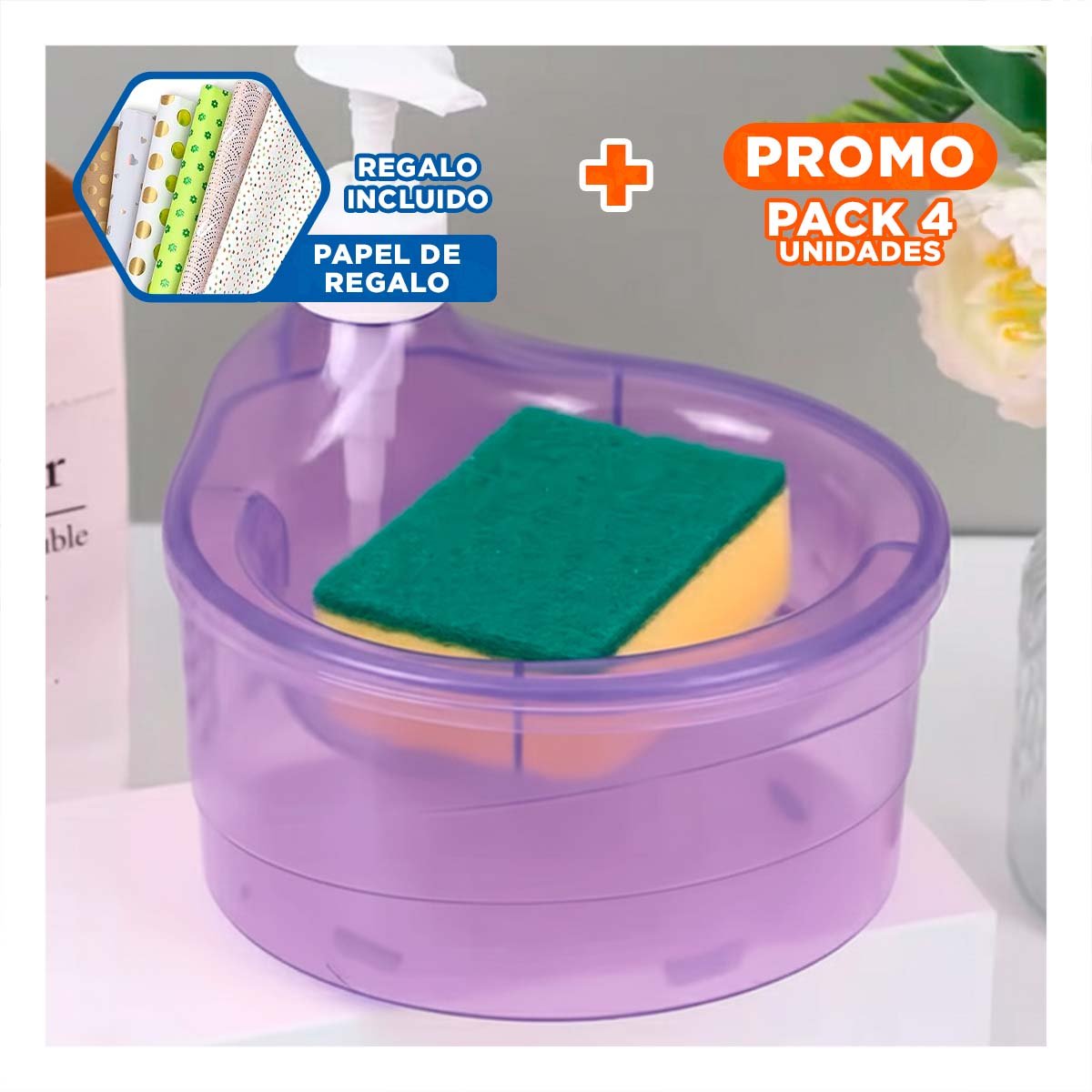 PACK4 SOLUCION RECARGABLE PARA JABON LAVAVAJILLA CIRCULAR MORADO Y+PAPEL REGALO - 1
