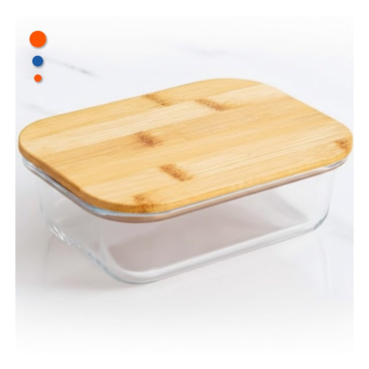 ENVASE 640ML RECTANGULAR TRANSPARENTE CON TAPA DE BAMBU PARA ALIMENTOS - 1