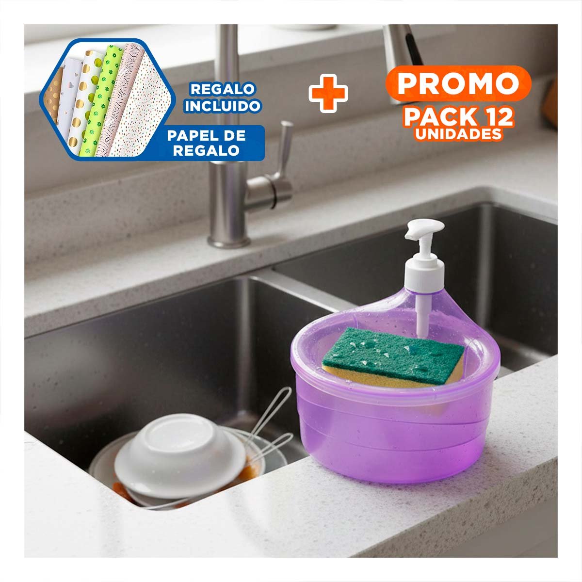 PACK12 SISTEMA FUNCIONAL PARA JABON LAVAVAJILLA CIRCULAR MORADO Y+PAPEL REGALO - 1