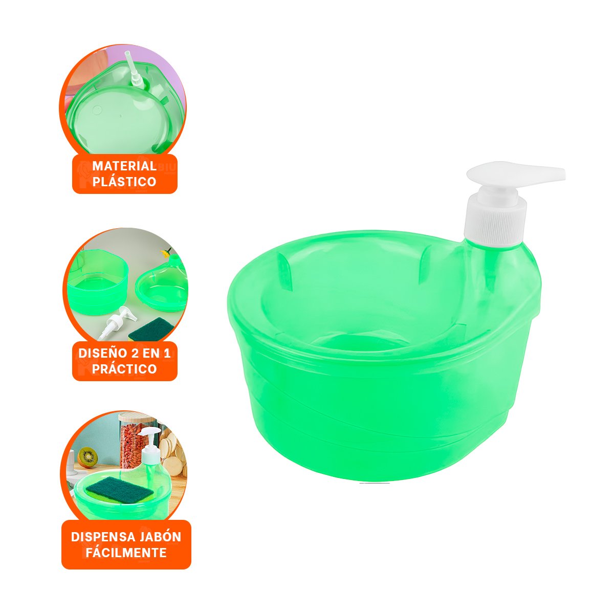 ACCESORIO DE COCINA PARA JABON LAVAVAJILLA CIRCULAR VERDE LIMON - 3