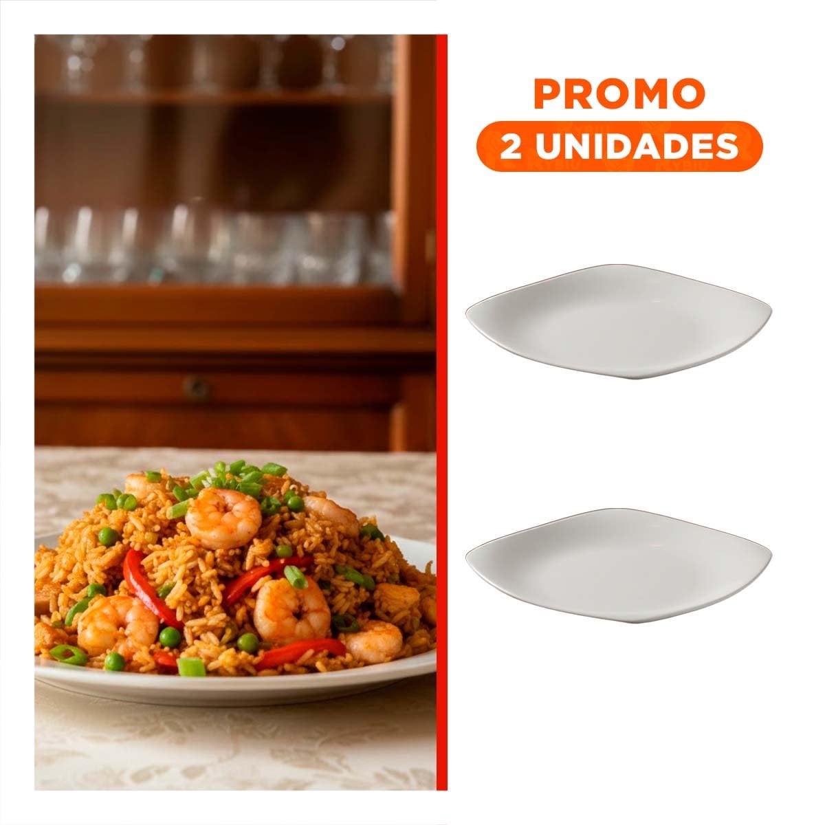 PACK2 VAJILLA RESISTENTE CUADRADA CON BORDE CURVO PARA COCINA EN CASA - 1