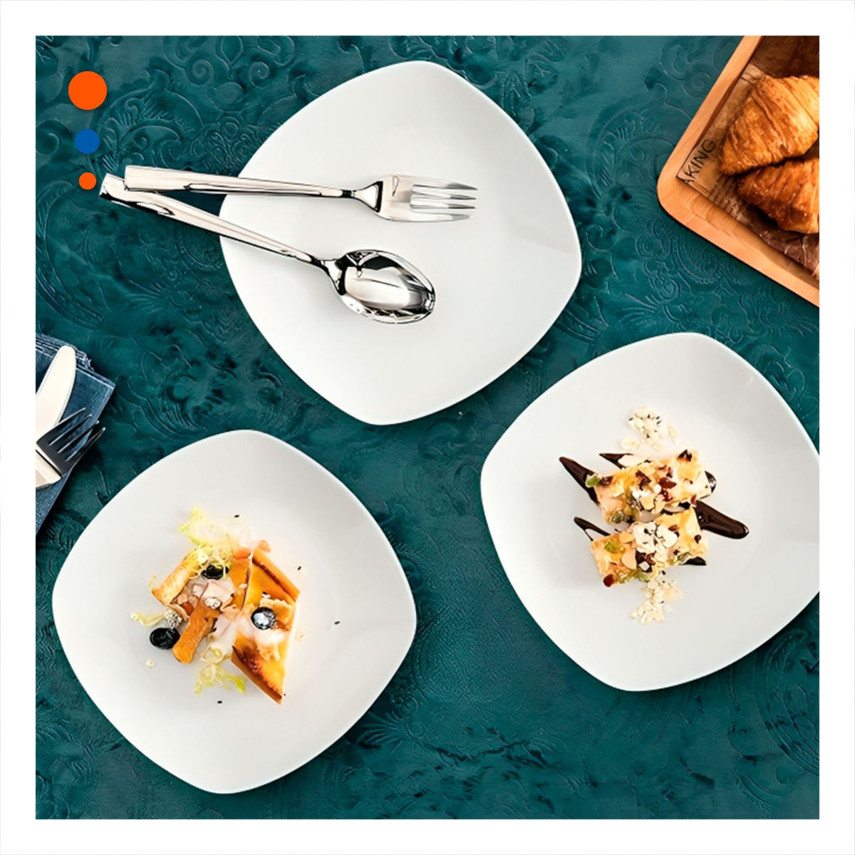 PACK2 VAJILLA RESISTENTE CUADRADA CON BORDE CURVO PARA COCINA EN CASA - 2