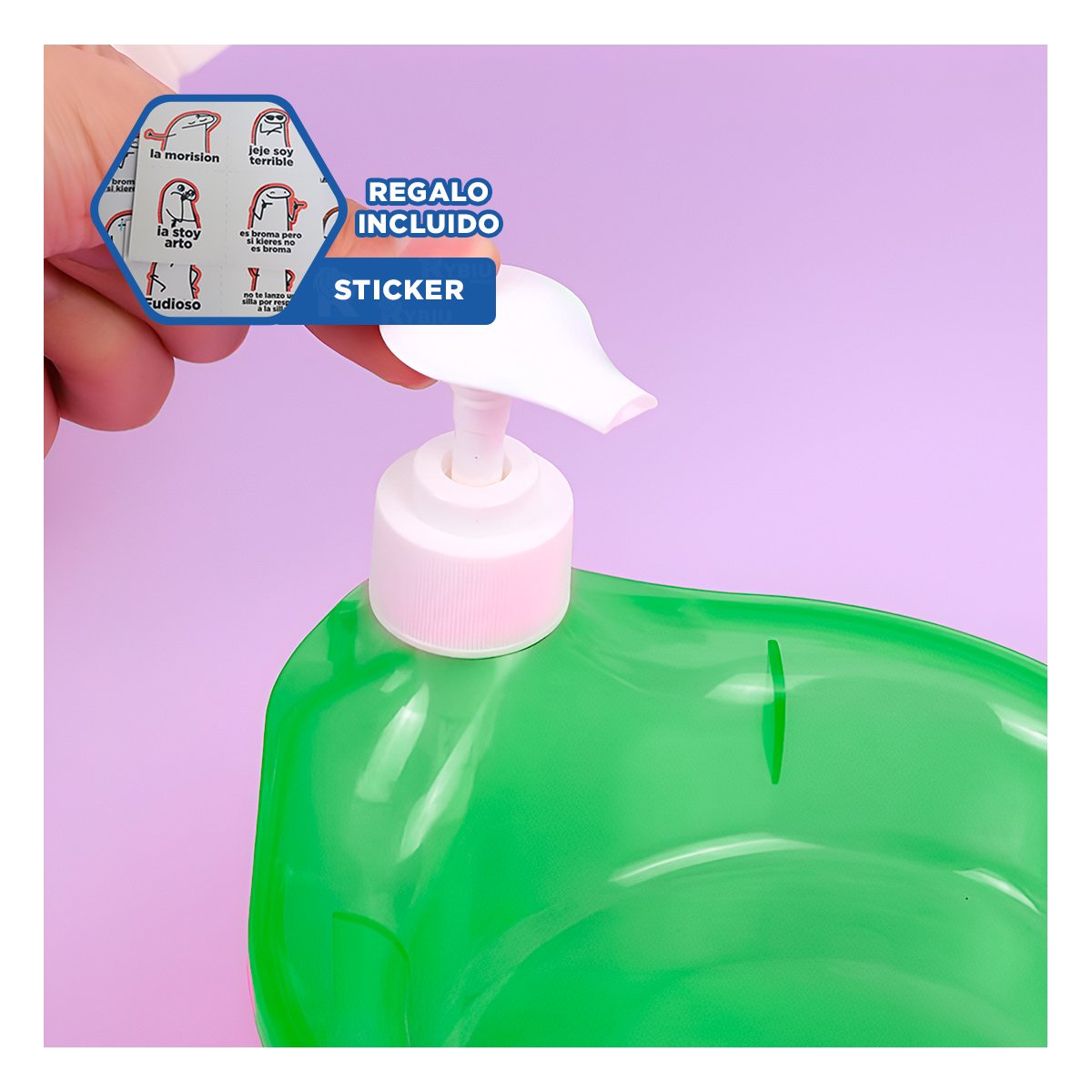 SISTEMA MANUAL PARA JABON LAVAVAJILLA CIRCULAR VERDE LIMON EN COCINA Y+REGALO STICKER - 1