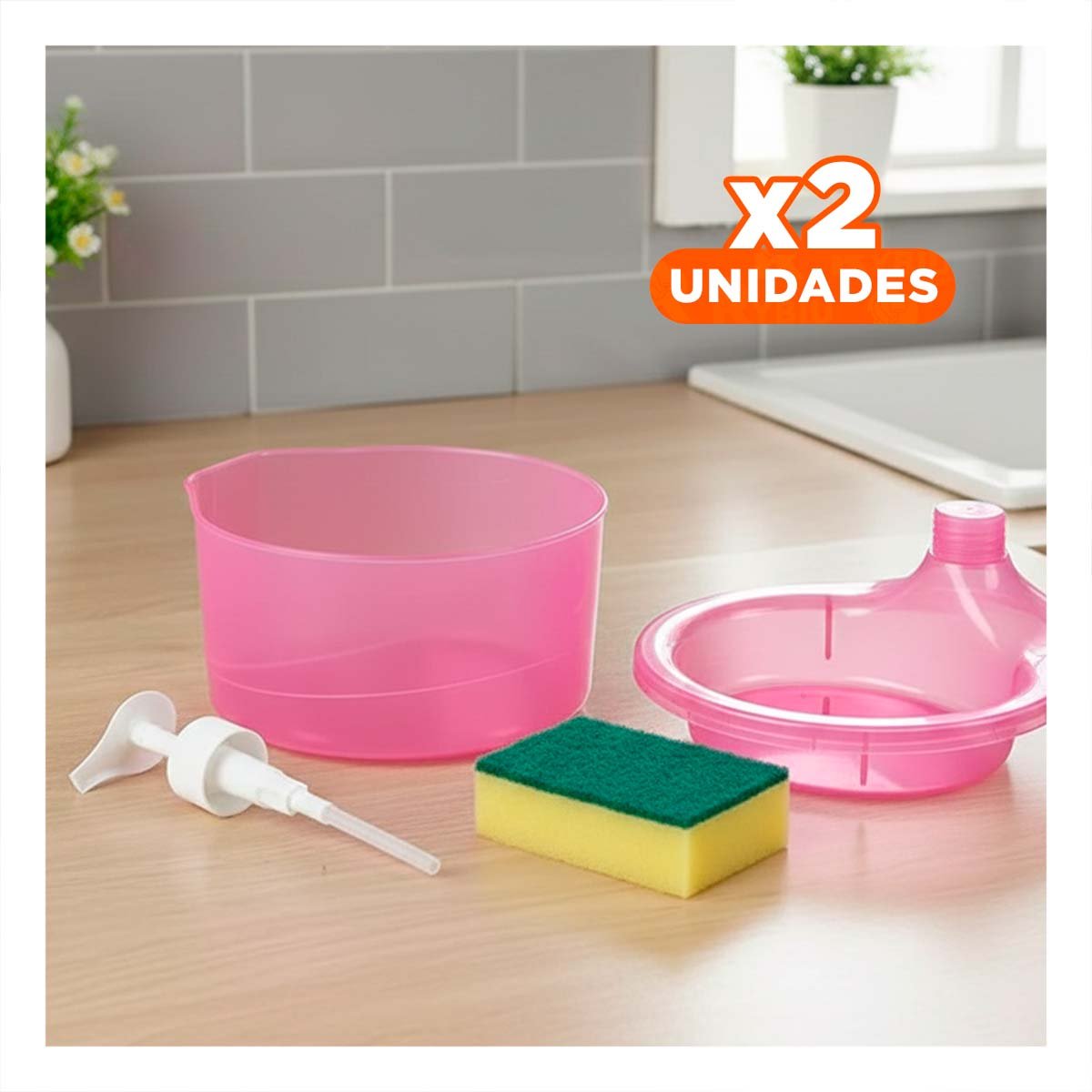 PACK2 ORGANIZADOR DE COCINA PARA JABON LAVAVAJILLA CIRCULAR ROSADO Y+REGALO STICKER - 1