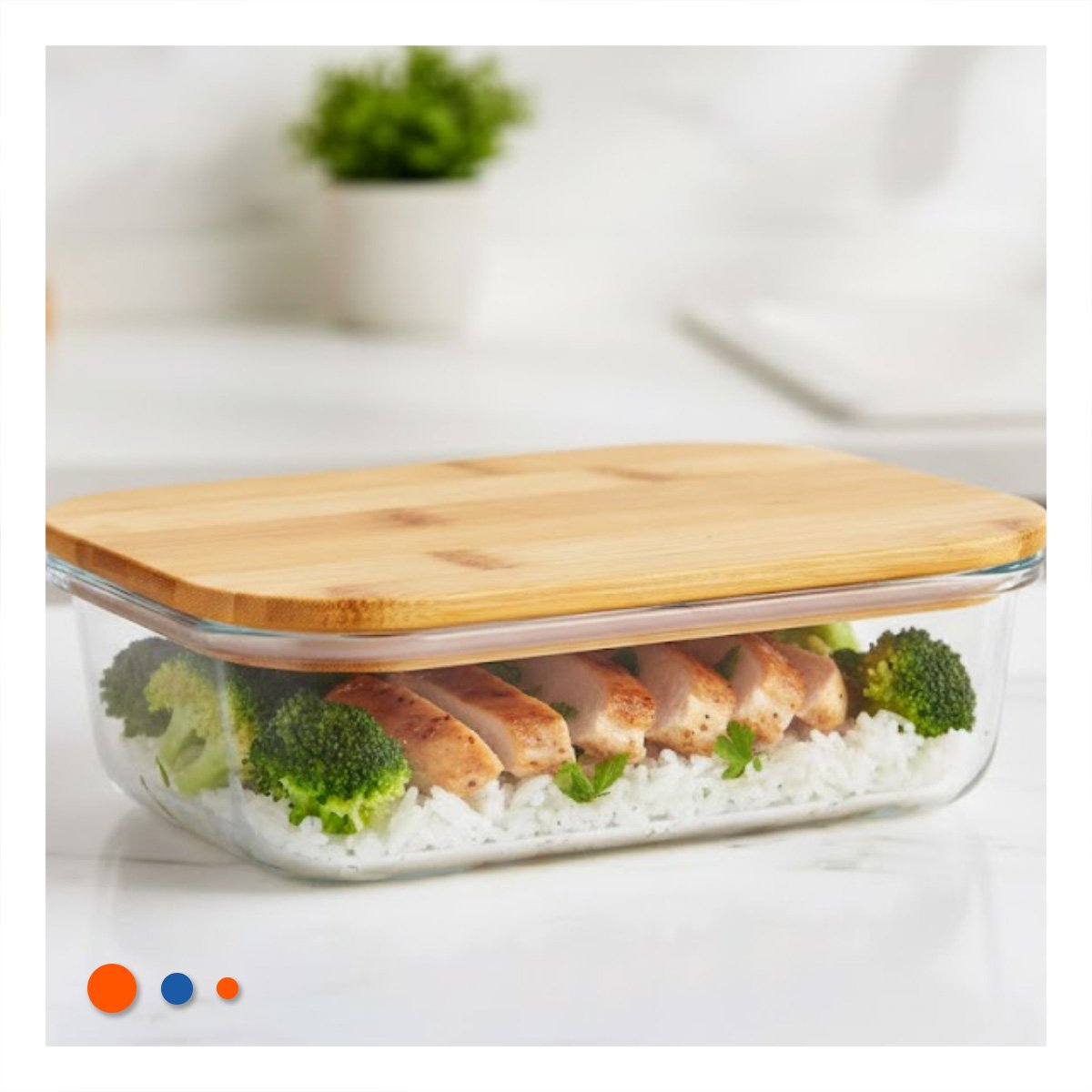 PACK4 CAJA 640ML RECTANGULAR TRANSPARENTE CON TAPA DE BAMBU PARA ALIMENTOS Y+REGALO STICKER - 5