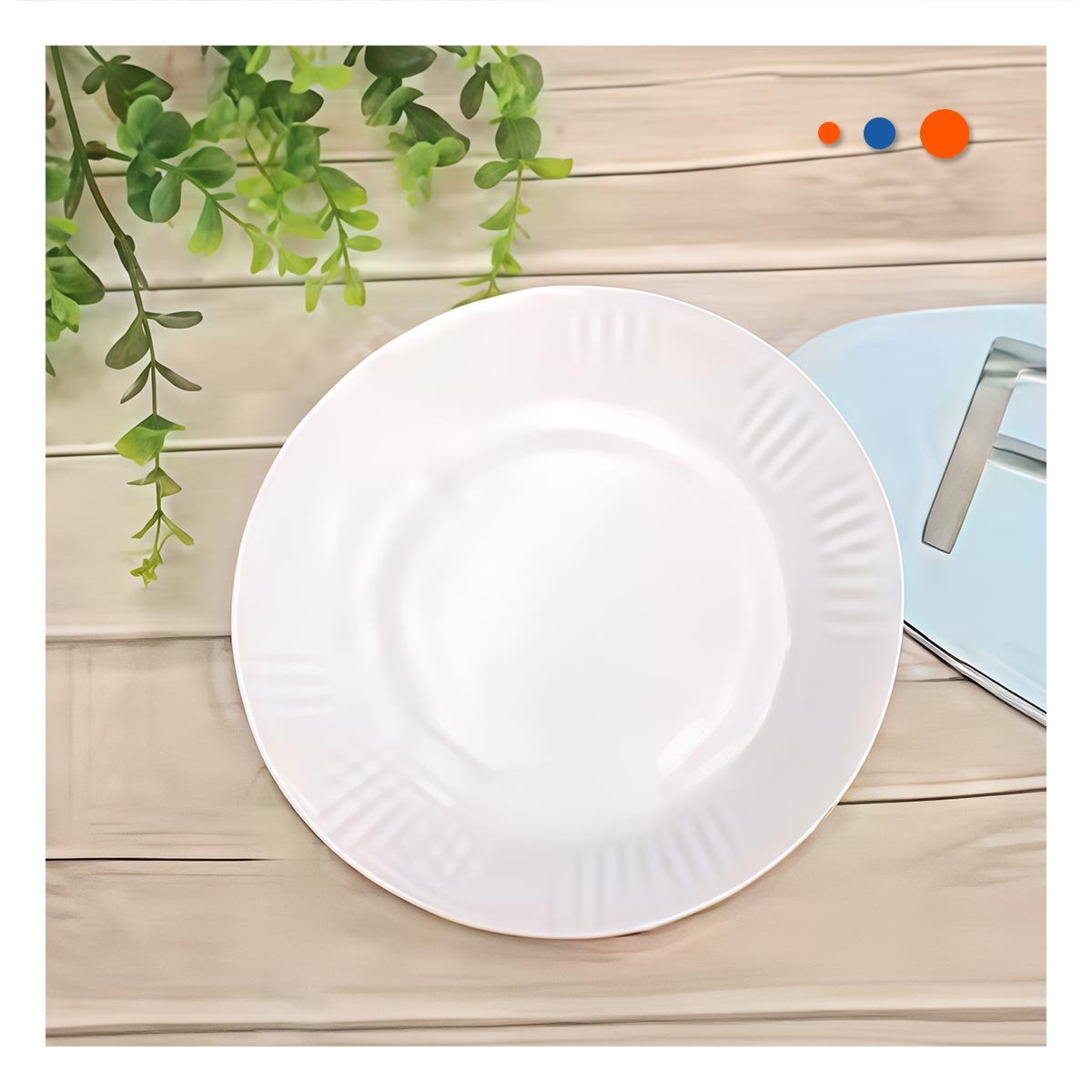 MESA DE CASA CON PLATO BLANCO CIRCULAR Y RAYAS VERTICALES Y+PAPEL REGALO - 5