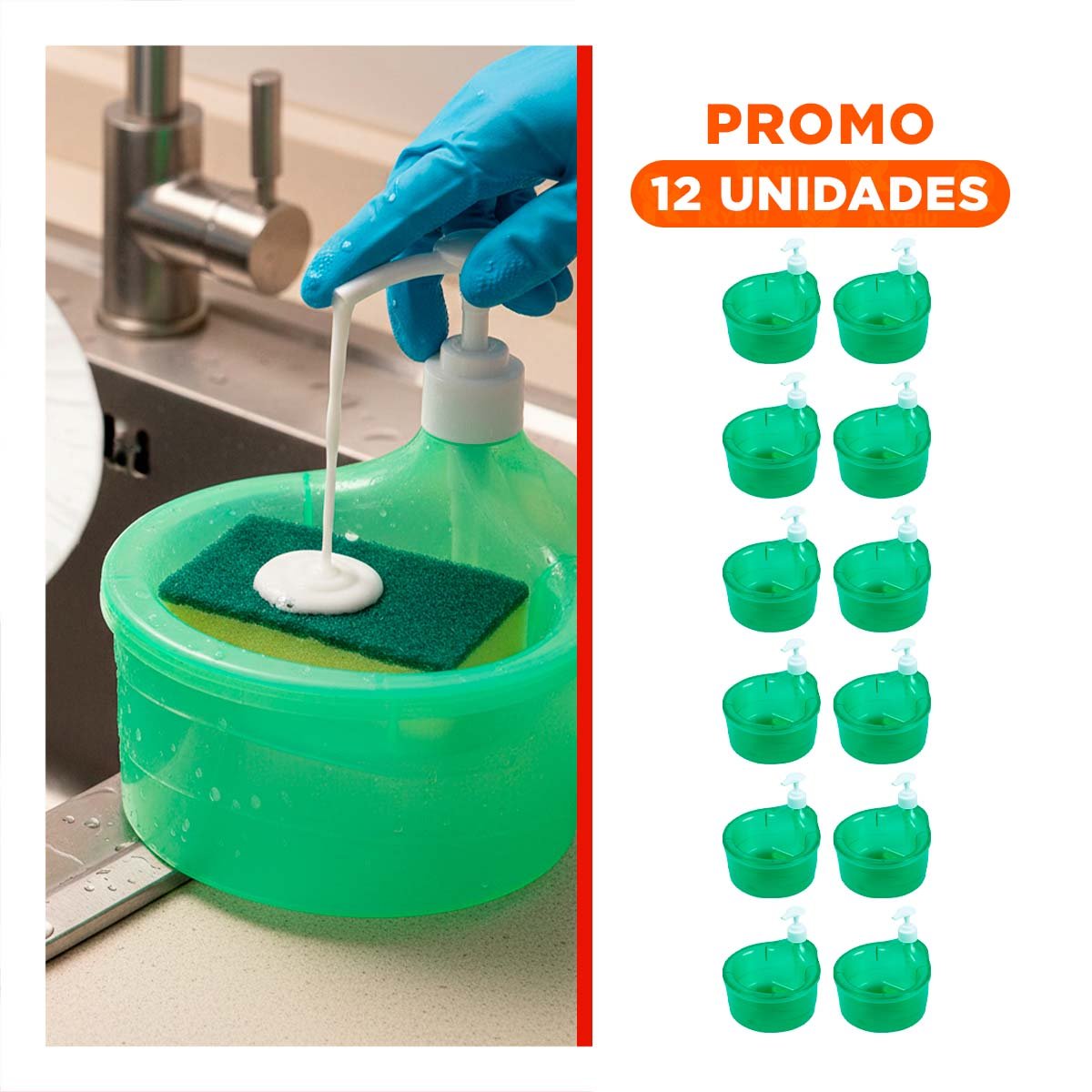PACK12 ENVASE DOSIFICADOR PARA JABON LAVAVAJILLA CIRCULAR VERDE LIMON Y+REGALO STICKER - 1