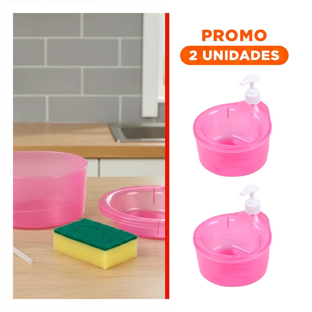 PACK2 SISTEMA PRACTICO PARA JABON LAVAVAJILLA CIRCULAR ROSADO - 1