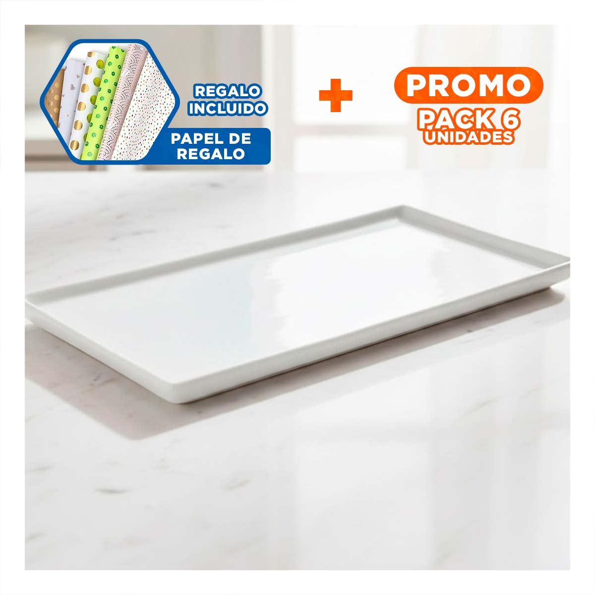 PACK6 RECIPIENTE PRACTICO RECTANGULAR PARA COMEDOR FAMILIAR Y+PAPEL REGALO - 1