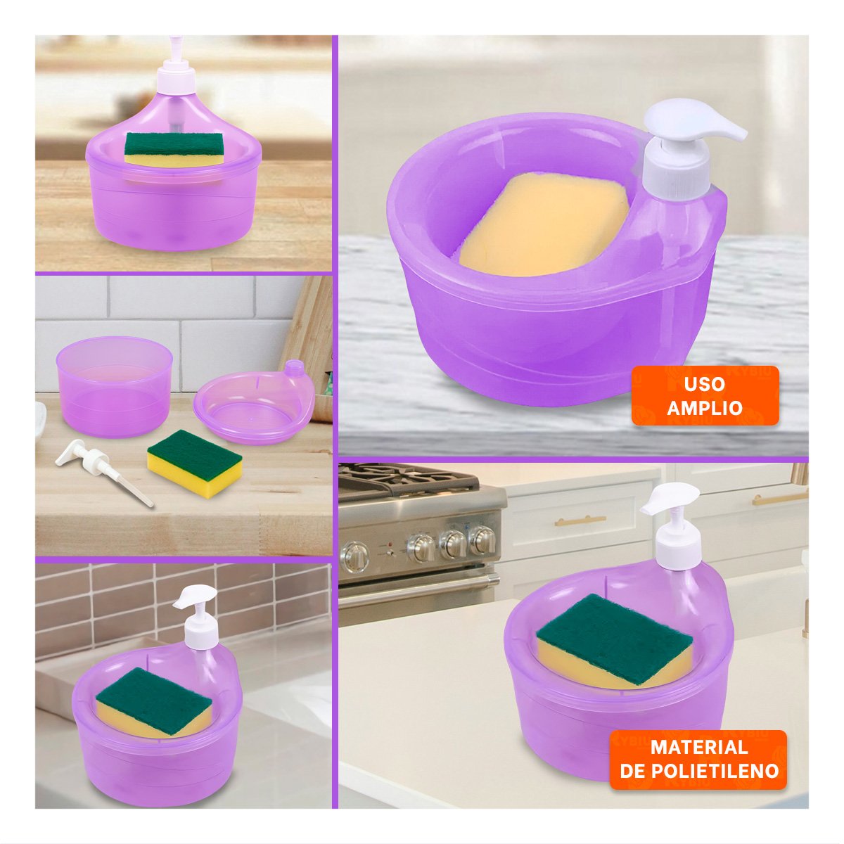 PACK6 ARTICULO COMPACTO PARA JABON LAVAVAJILLA CIRCULAR MORADO Y+PAPEL REGALO - 3