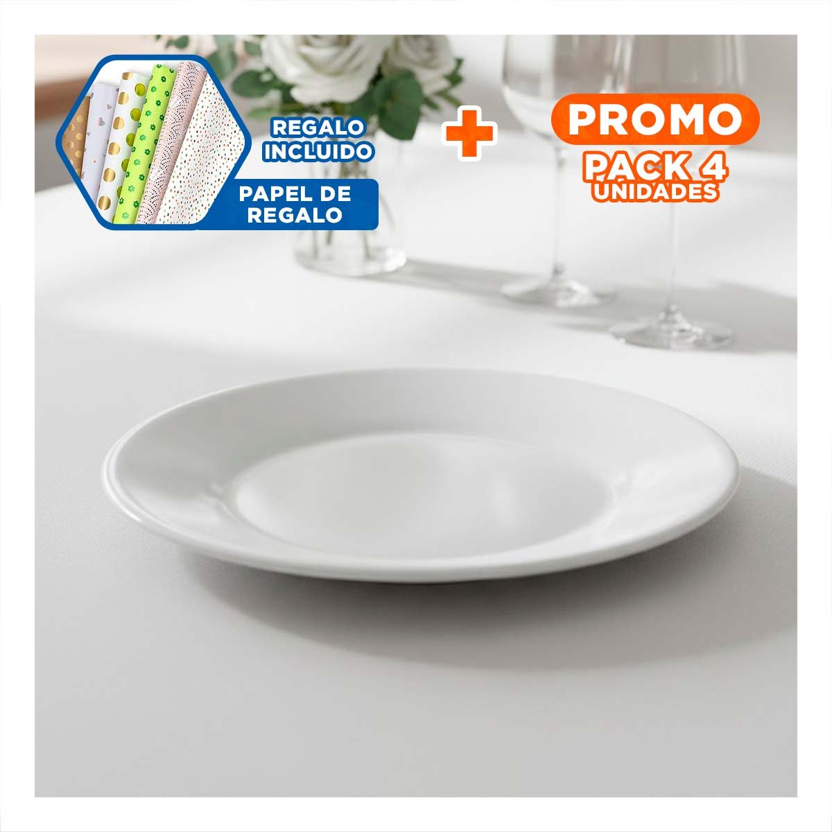 PACK4 BANDEJAS FINAS BLANCO PARA MESAS DE COMEDOR Y EVENTOS ESPECIALES Y+PAPEL REGALO - 1