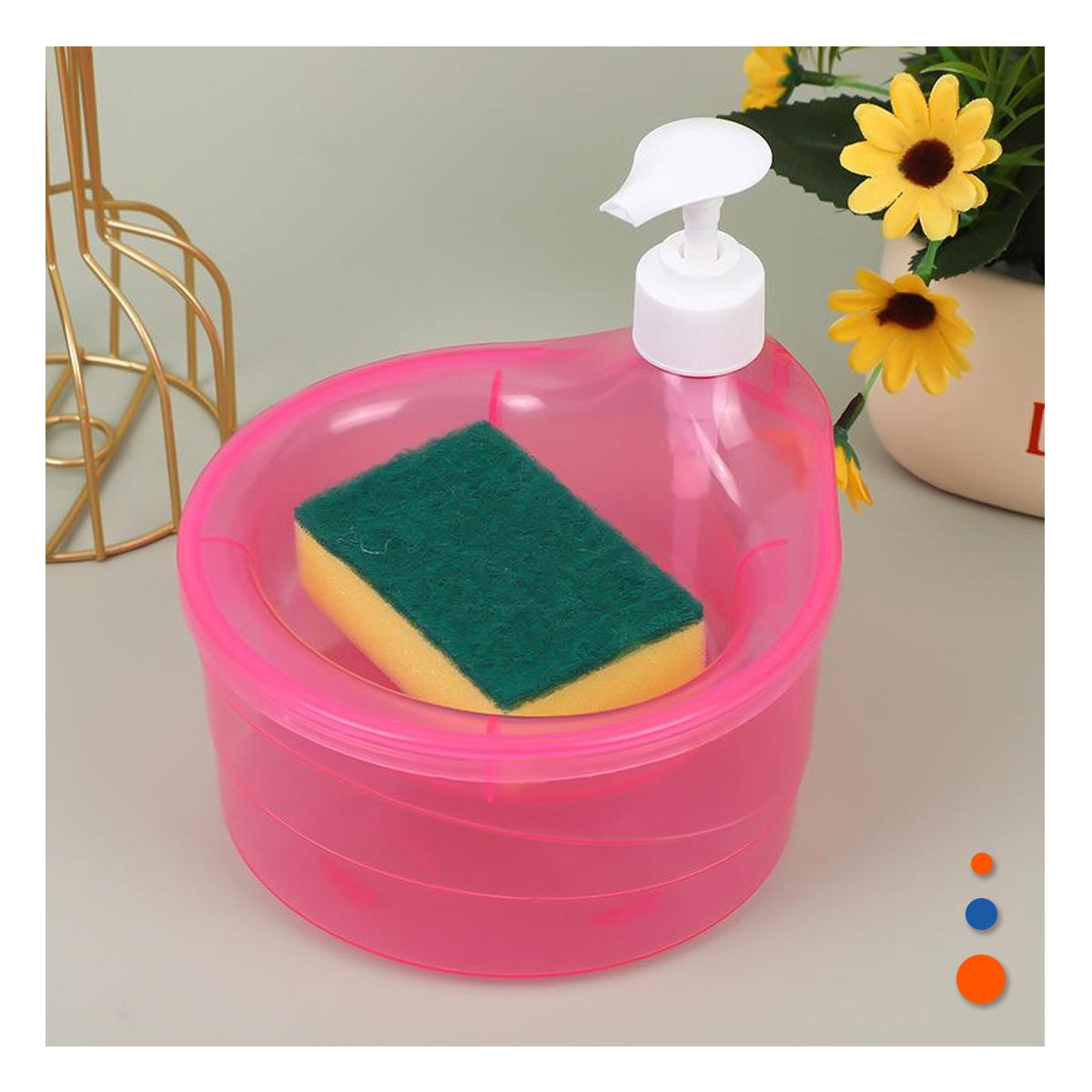 ENVASE RECARGABLE PARA JABON LAVAVAJILLA CIRCULAR ROSADO DE COCINA Y+LIGAS REGALO - 1