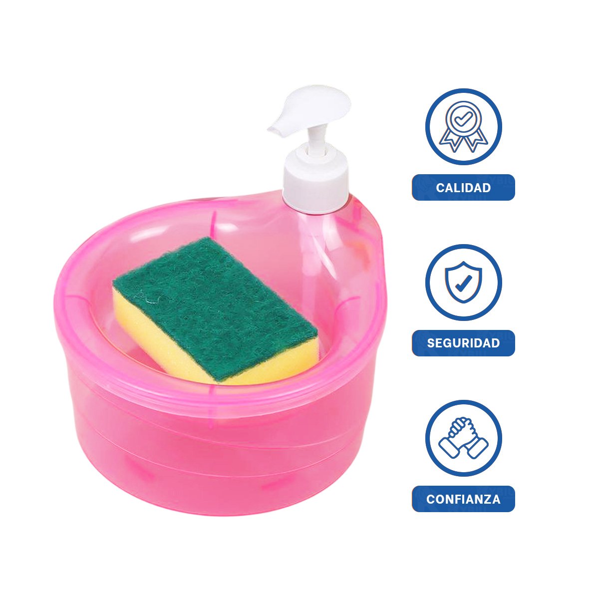 ENVASE RECARGABLE PARA JABON LAVAVAJILLA CIRCULAR ROSADO DE COCINA Y+LIGAS REGALO - 3