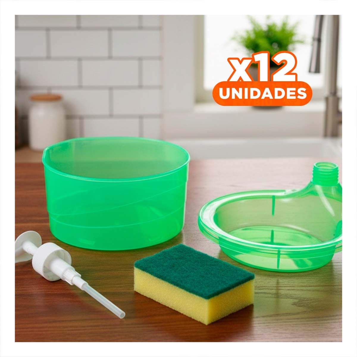 PACK12 RECIPIENTE COMPACTO PARA JABON LAVAVAJILLA CIRCULAR VERDE LIMON - 1