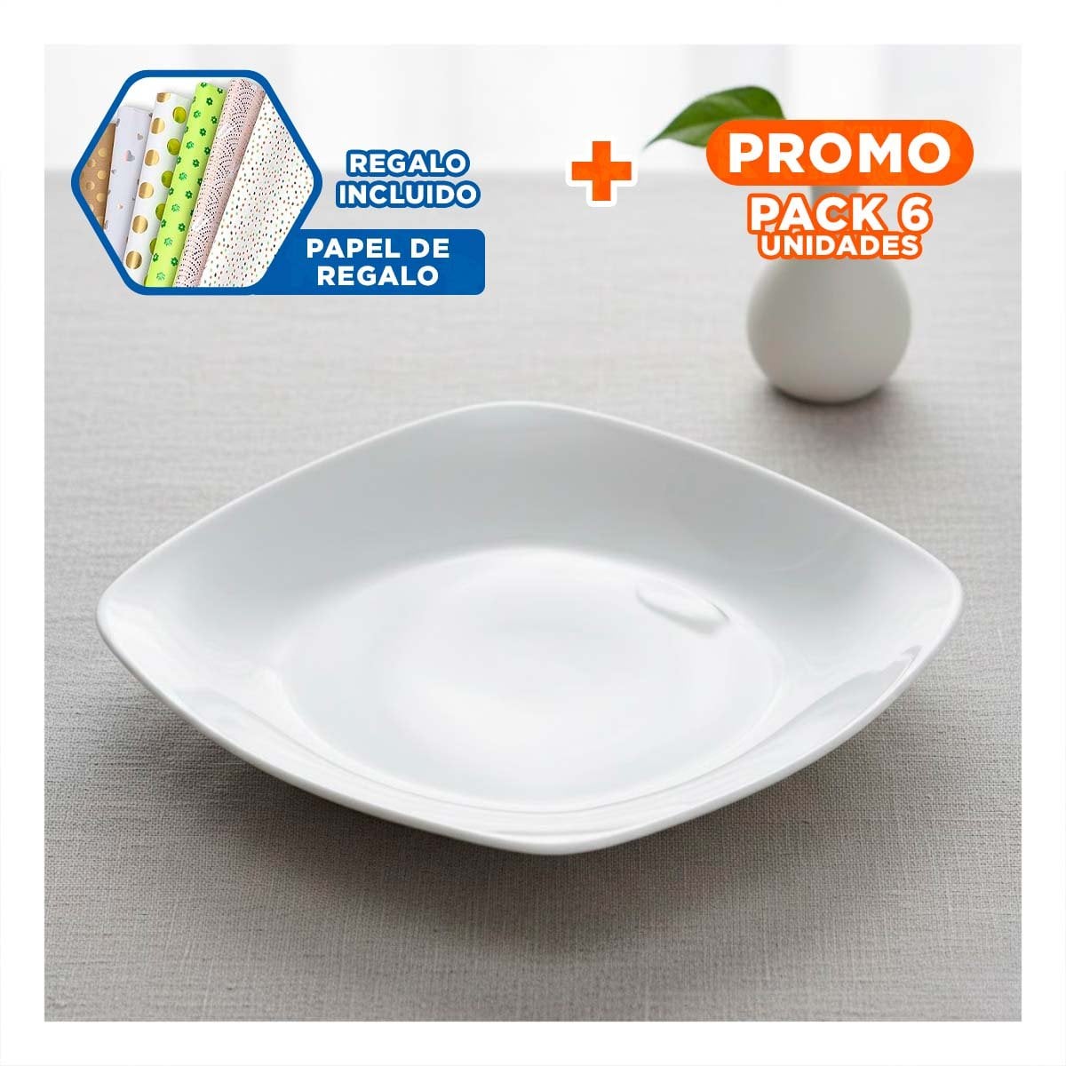 PACK6 ACCESORIO BLANCO PARA PRESENTACION DE PLATOS CUADRADOS Y+PAPEL REGALO - 1