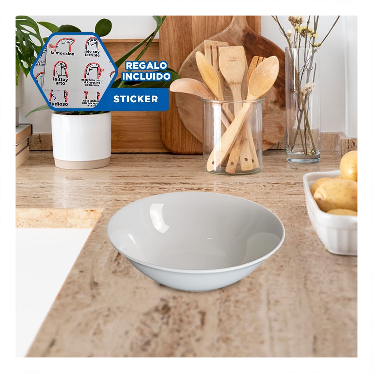 VAJILLA REDONDA ONDO PARA PRESENTACION DE ALIMENTOS EN CASA FAMILIAR Y+REGALO STICKER - 1
