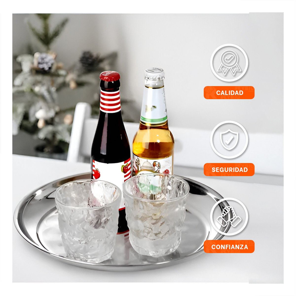 JUEGO DE BANDEJAS REDONDAS DE ACERO PARA COCINA Y COMEDOR Y+PAPEL REGALO - 3
