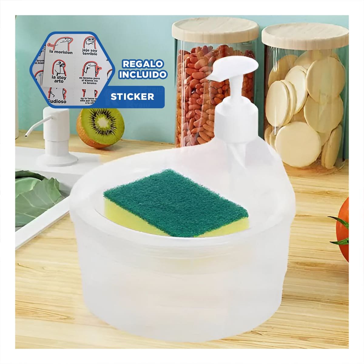 SISTEMA MANUAL PARA JABON LAVAVAJILLA CIRCULAR TRANSPARENTE EN COCINA Y+REGALO STICKER - 1