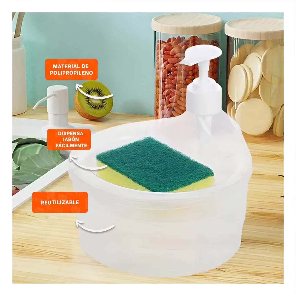 SISTEMA MANUAL PARA JABON LAVAVAJILLA CIRCULAR TRANSPARENTE EN COCINA Y+REGALO STICKER - 5