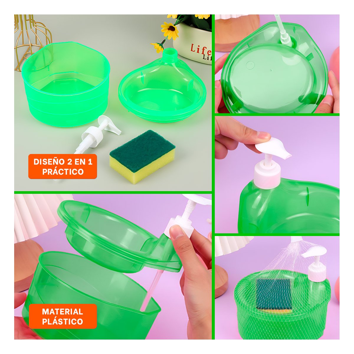 ORGANIZADOR DE LAVADERO PARA JABON LAVAVAJILLA CIRCULAR VERDE LIMON Y+POST IT - 5