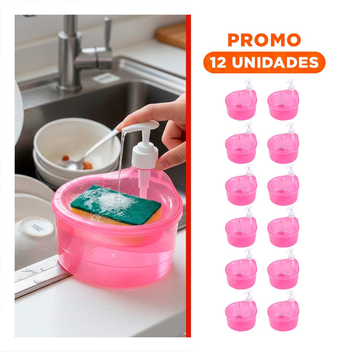 PACK12 ENVASE DOSIFICADOR PARA JABON LAVAVAJILLA CIRCULAR ROSADO Y+REGALO STICKER - 1