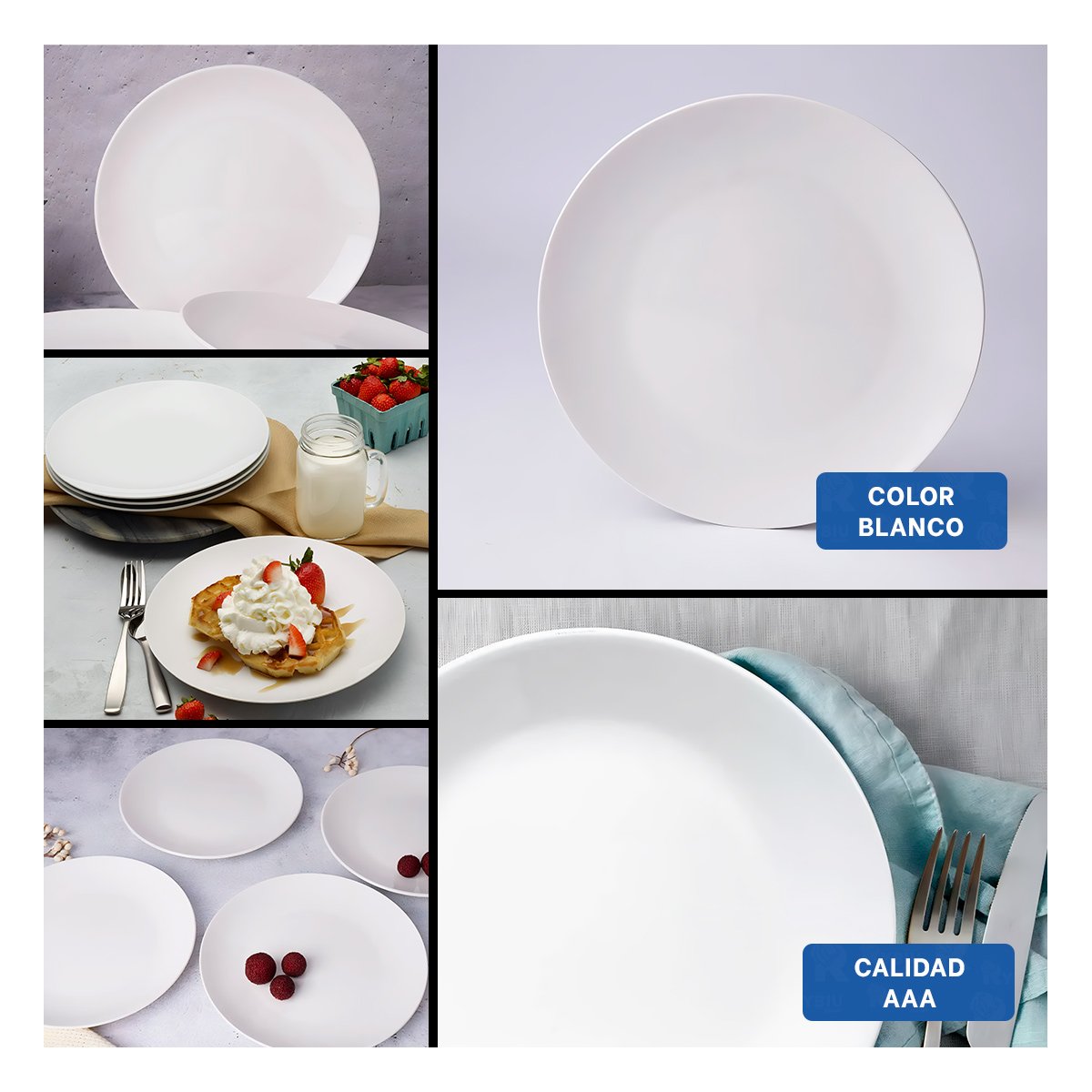 PACK6 PLATONES COMPACTOS BLANCO PARA MESAS DE COMEDOR Y COCINA MODERNA Y+PAPEL REGALO - 3