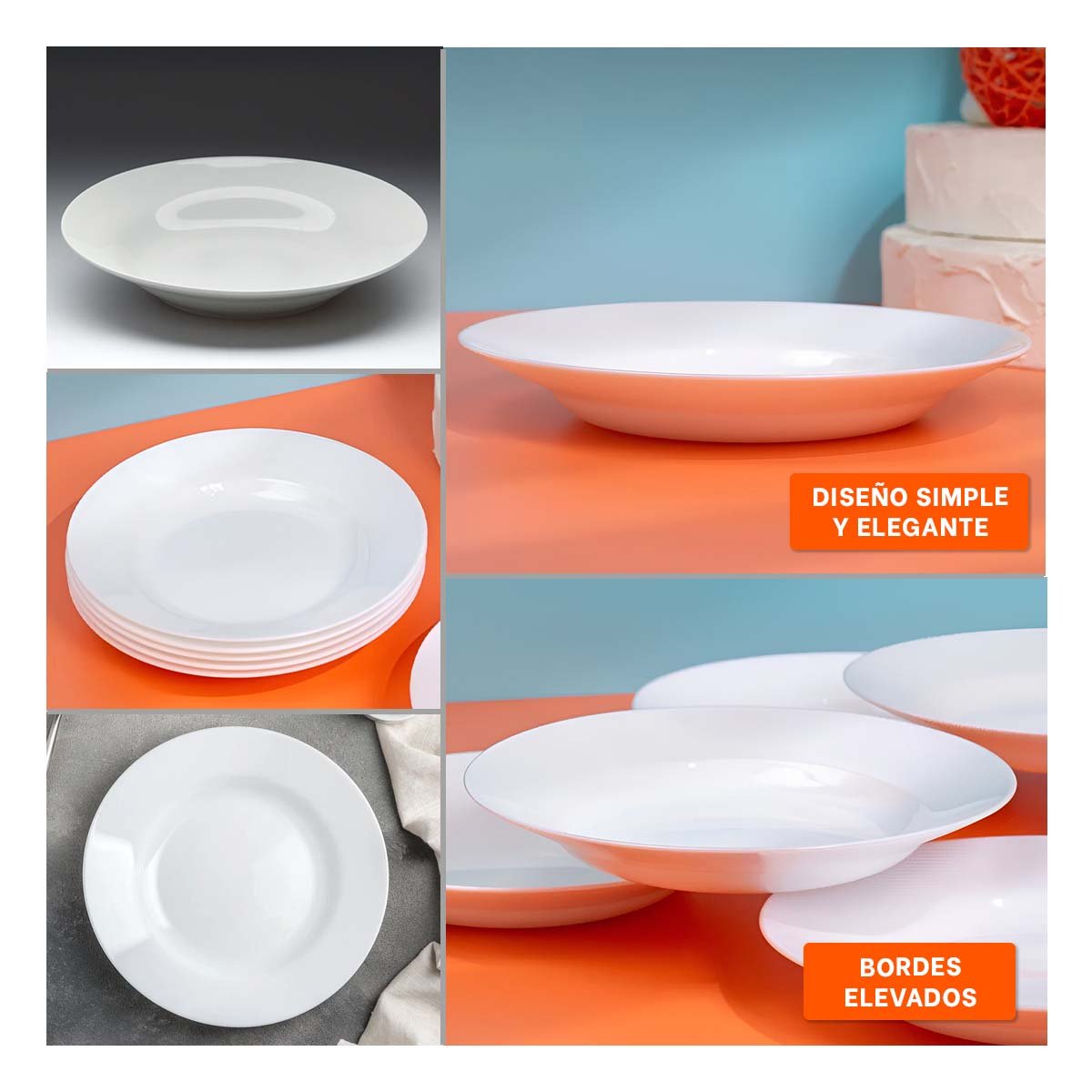 PACK6 SERVICIO DE MESA CIRCULAR SEMI HONDO BLANCO PARA EVENTOS Y+PAPEL REGALO - 3