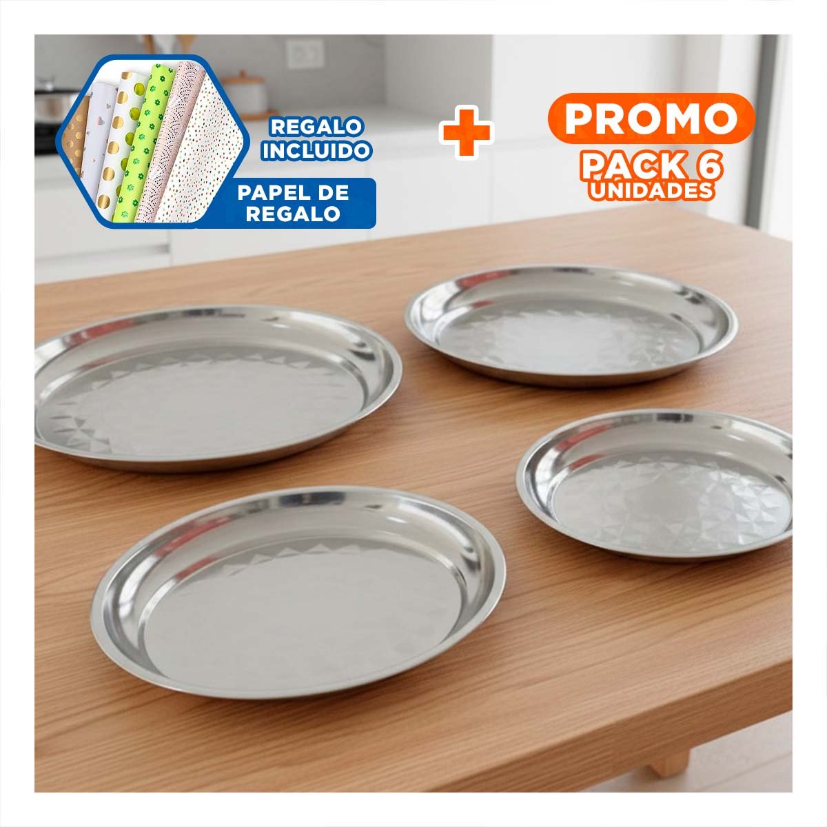 PACK6 ACCESORIOS DE MESA EN ACERO CIRCULAR PARA EVENTOS Y+PAPEL REGALO - 1