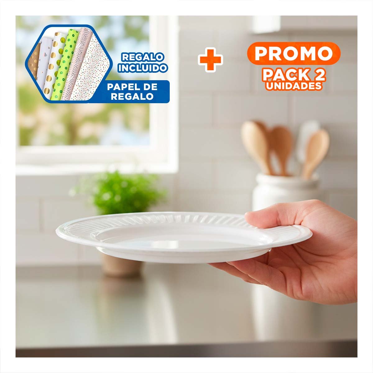 PACK2 PIEZA BLANCA DE COCINA CON DETALLE RAYADO VERTICAL Y+PAPEL REGALO - 1