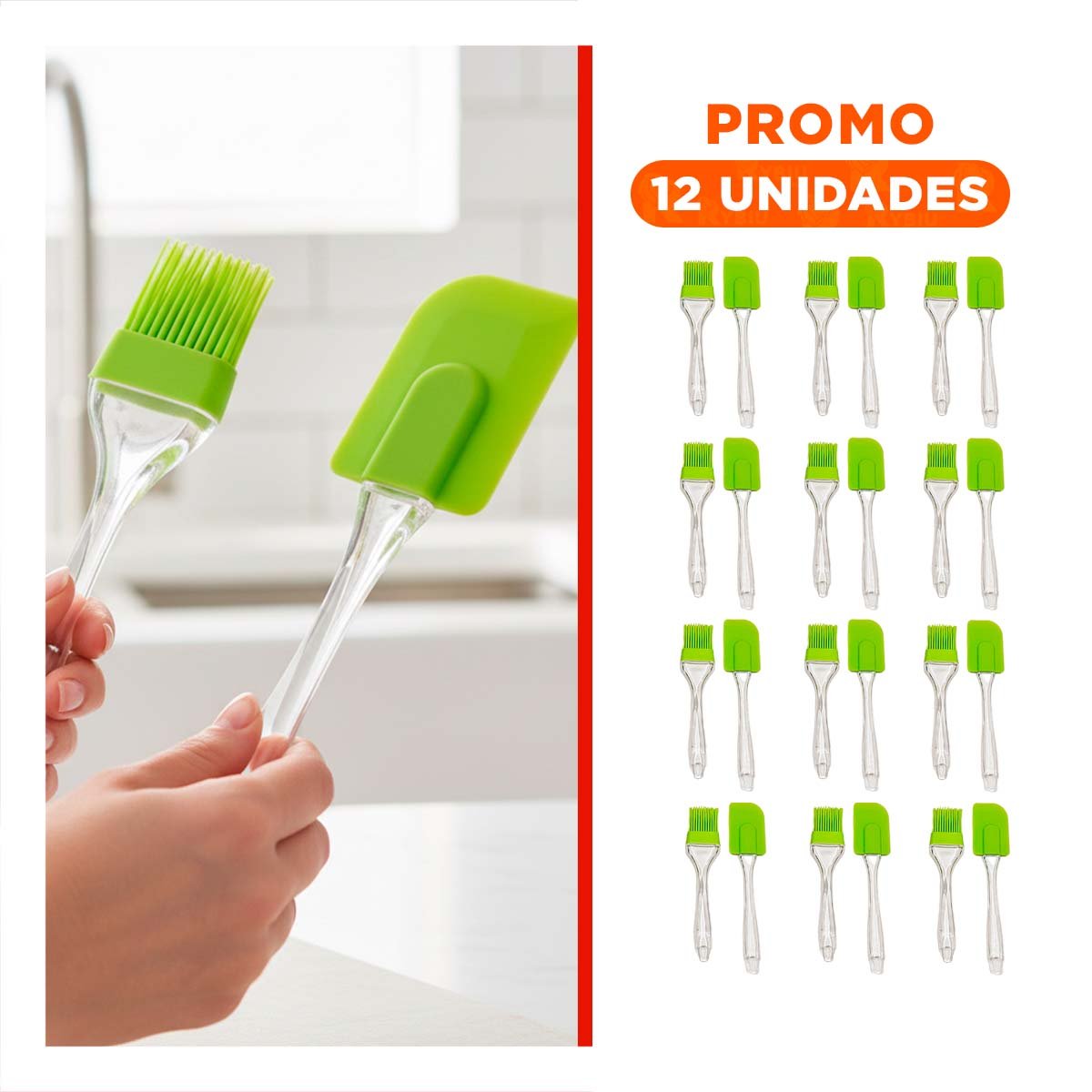 PACK12 MODELO COCINA ESPATULA Y BROCHA DE SILICONA VERDE LIMON Y+REGALO STICKER - 1