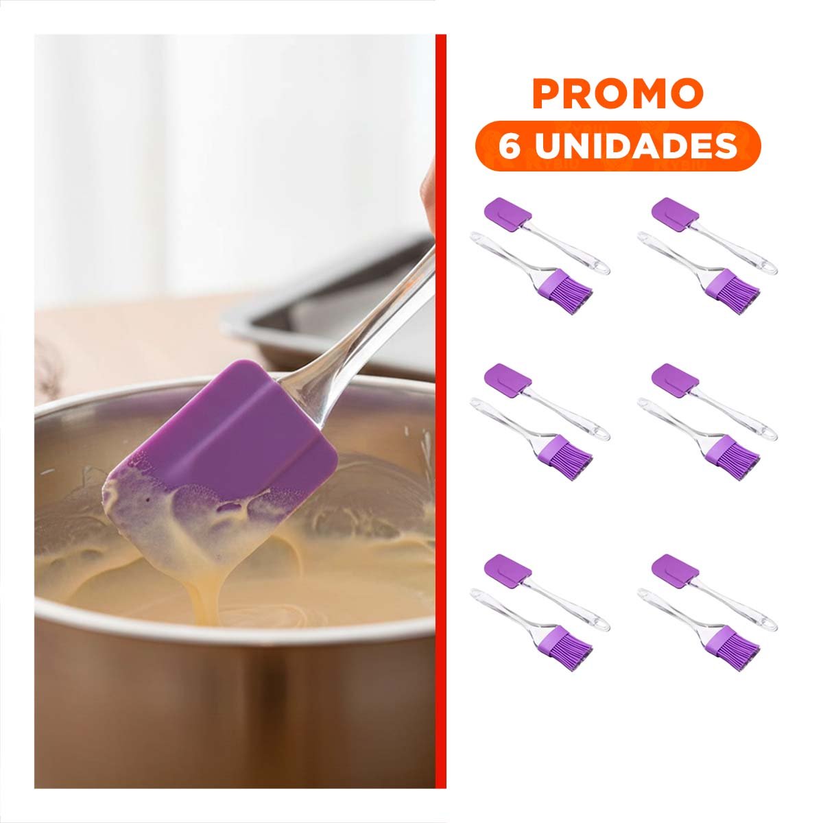 PACK6 JUEGO REPOSTERIA ESPATULA Y BROCHA DE SILICONA LILA COCINA - 1