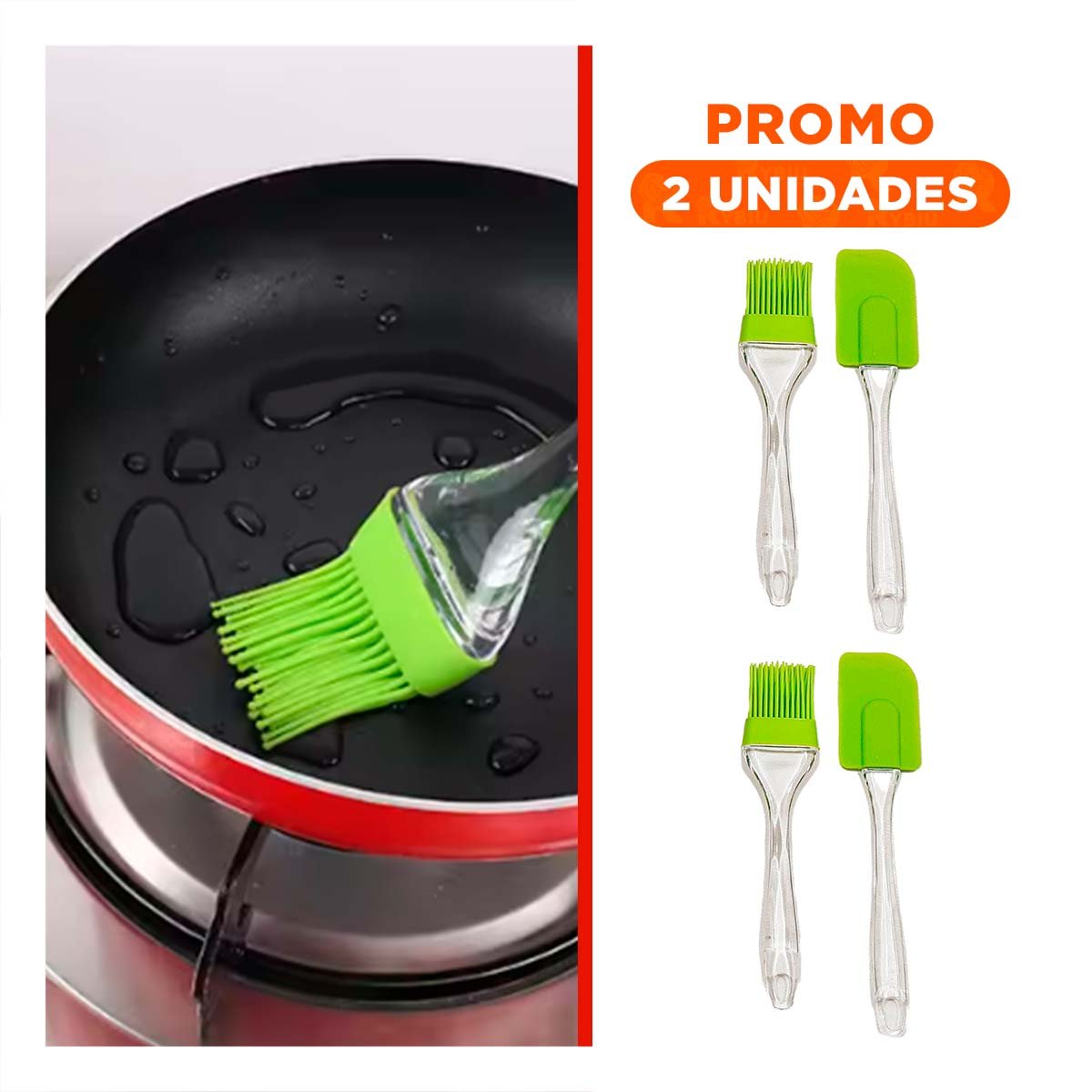 PACK2 KIT COCINA ESPATULA Y BROCHA DE SILICONA VERDE LIMON - 1